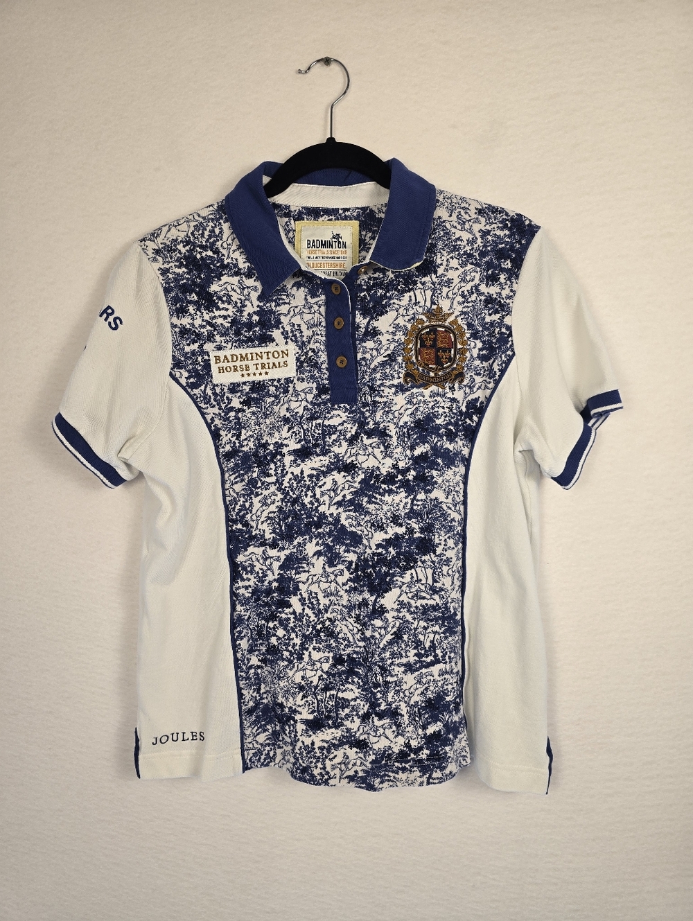 Joules Badminton Horse Trails Navy White Toile SSleeve Equestrian Polo Ladies 10 - Picture 2 of 13